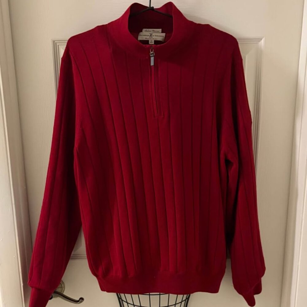 Vtg Fairway & Greene Mens M Italian Merino Wool Red 1/4 Golf Sweater‎ EUC Preppy